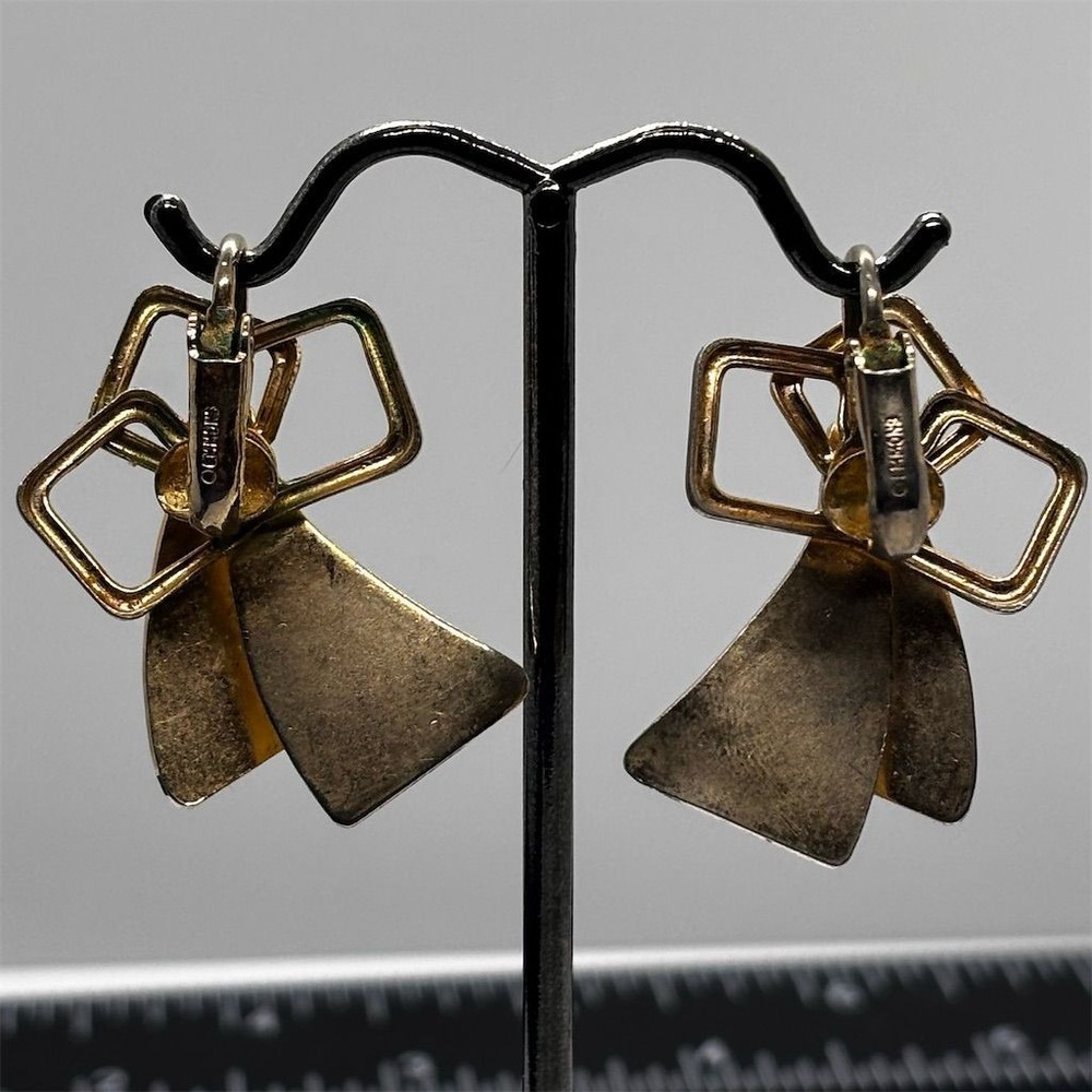 Emmons Earrings Women Gold Tone Geometric Clip On Textured Modern Statement - Picture 2 of 6
